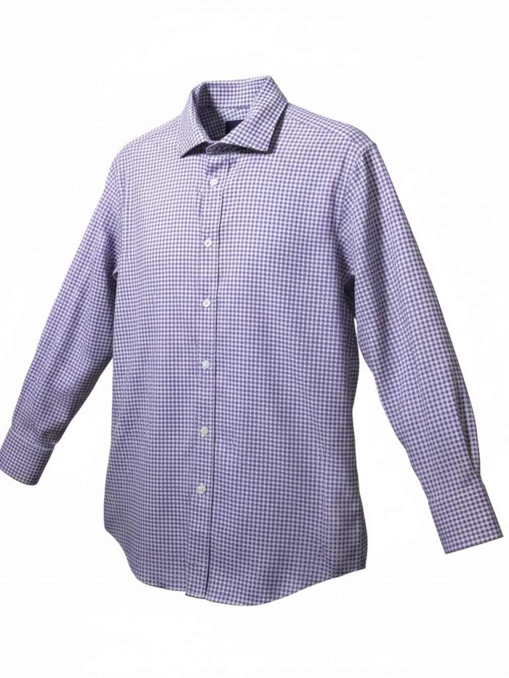 Mens Purple Gingham Button Down Shirt Long Sleeve Cotton Preppy Business Casual